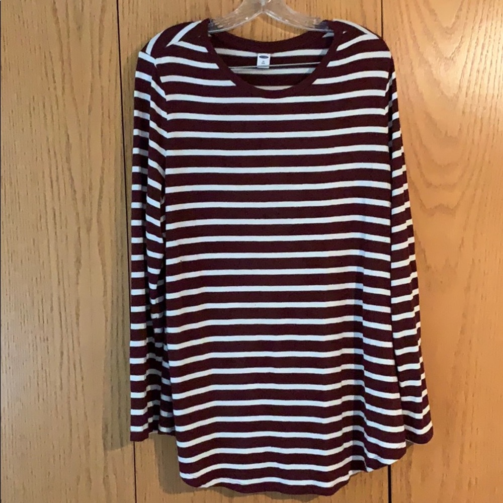 Old Navy Burgundy/White Striped Long Sleeve T 1X